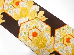 アンティーク　亀甲に牡丹・笠松・菊模様織り出し袋帯(材料)